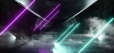 Duman Daire Neon Mavi Mor Parlayan Üçgen Sci Fi Fütüristik