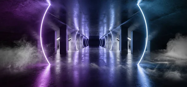 Duman Daire Neon Mavi Mor Parlayan Üçgen Sci Fi Fütüristik — Stok fotoğraf