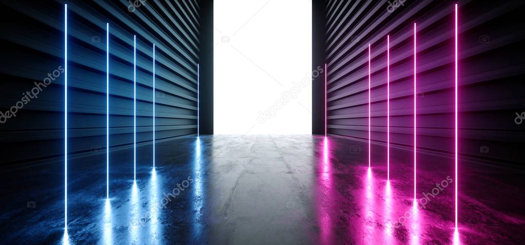 Neon Laser Fluorescent Purple Blue Futuristic Garage Showroom Tu