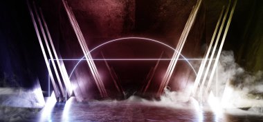 Duman Sis Neon Gökkuşağı Parlayan Üçgen Sci Fi Fütüristik Virtü