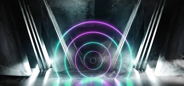 Rook mist neon blauw paars gloeiende cirkel Sci Fi futuristische virt — Stockfoto