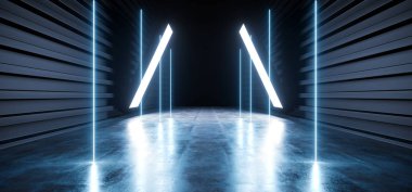 Sci Fi Neon Mavi Fütüristik Canlı Floresan Alien Spaceship 