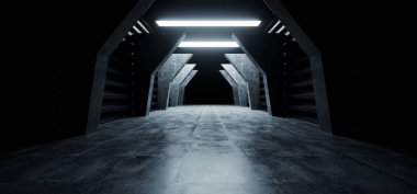 Fütüristik Modern Sci Fi Beton Koridor Koridor tünel wareho