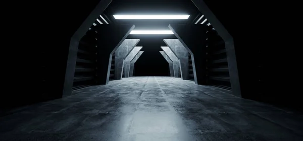 Φουτουριστική σύγχρονη Sci Fi τσιμεντένιο διάδρομο διάδρομος τούνελ — Φωτογραφία Αρχείου