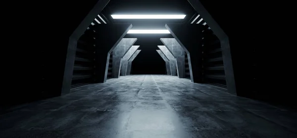 Futurista Modern Sci Fi Concrete Hallway Corridor Tunnel Wareho — Fotografia de Stock