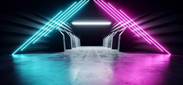 Neon fioletowy niebieski świecący futurystyczny nowoczesny Sci Fi Concrete Hallw — Zdjęcie stockowe