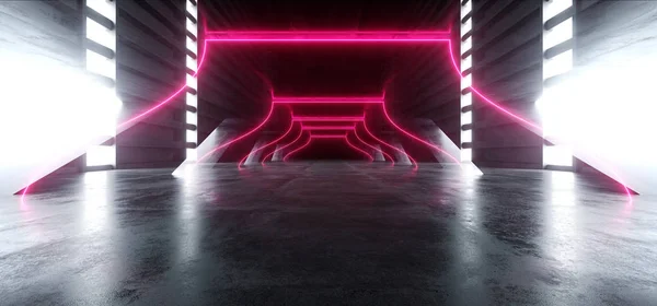 Neon Rosso Rosa Brillante Futuristico Moderno Sci Fi Concrete Hallway — Foto Stock