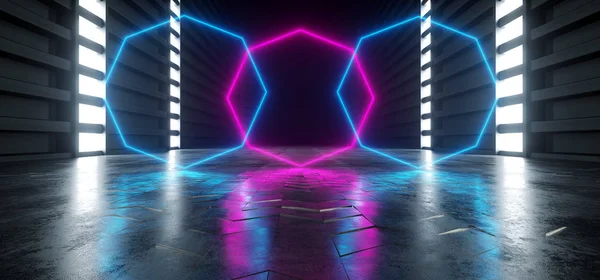 Neon lila kék izzó futurisztikus modern sci fi beton Hallw — Stock Fotó