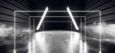 Sci Fi Gate Portal Sahne Duman Fütüristik Neon Lazer Uzay Gemisi F