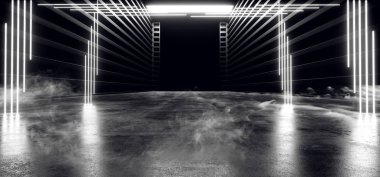 Sci Fi Gate Portal Sahne Duman Fütüristik Neon Lazer Uzay Gemisi F