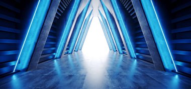 Gelecek Neon Sci Fi Mavi Üçgen Şekilli Uzay Gemisi Beton Grung