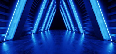 Gelecek Neon Sci Fi Mavi Üçgen Şekilli Uzay Gemisi Beton Grung