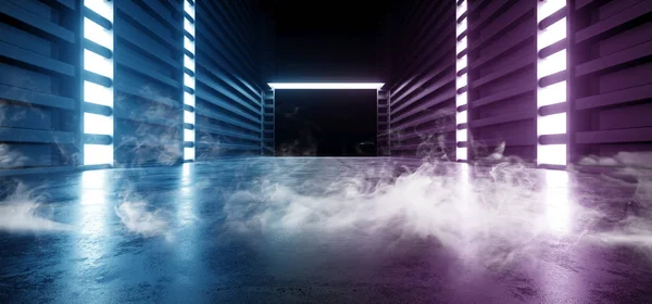 Futuro Sci Fi Fumaça Neon Laser Spaceship Futuro Dark Corridor Gl — Fotografia de Stock