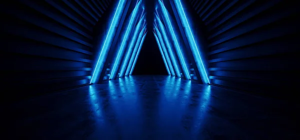 Future Neon Sci Fi Blue Triangle Shaped Spaceship Concrete Grung