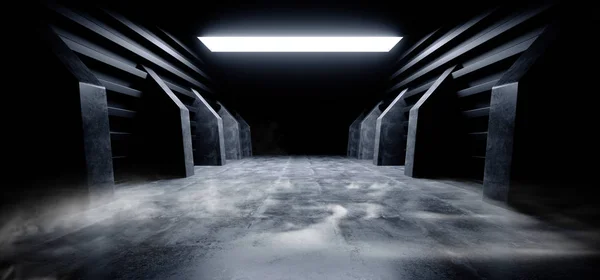 Fumaça nevoeiro vapor futuro corredor túnel nave espacial escuro futurista — Fotografia de Stock