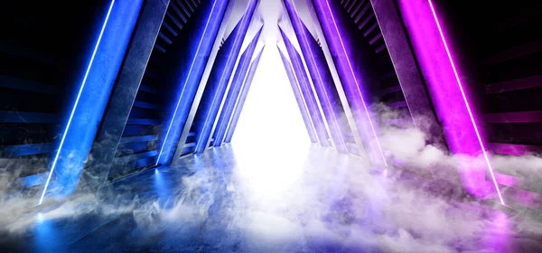 Sci Fi Smoke Futuristic Fog Triângulo de vapor em forma de arco-íris roxo — Fotografia de Stock