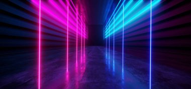 Fütüristik Neon Koyu Sahne İnşaat Kızdırma Mor Mavi Retro M