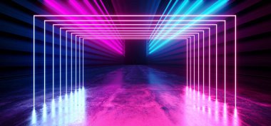 Fütüristik Neon Koyu Sahne İnşaat Kızdırma Mor Mavi Retro M