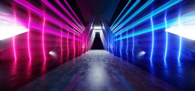 Neon Glow Mor Mavi Fütüristik Sci Fi Gemi Uzay Tüneli Corrid