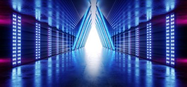 Neon Glow Mor Mavi Fütüristik Sci Fi Gemi Uzay Tüneli Corrid