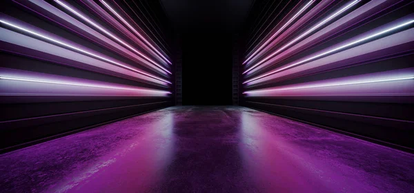 Koridor Sci Fi Gece Neon Show Canlı Kızdırma Mavi Mor Modern — Stok fotoğraf