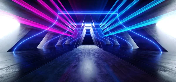 Neon Glow Mor Mavi Fütüristik Sci Fi Gemi Uzay Tüneli Corrid — Stok fotoğraf
