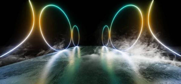 Smoke Sci Fi Circle Neon Show Vibrant Glow Rainbow Modern Futuri