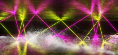 Duman Fütüristik Sci Fi Neon Parlayan Mor Yeşil Lazer Şekilli A