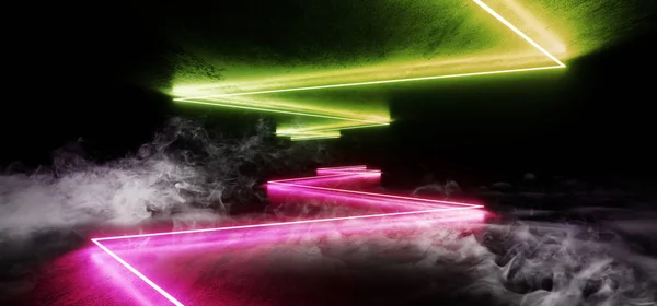 Fumaça Futurista Sci Fi néon brilhante roxo verde laser em forma de A — Fotografia de Stock
