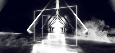 Duman Sci Fi Üçgen Uzay Gemisi Neon Parlayan Lazer Işın Sanal 