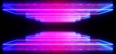 Fütüristik Sci Fi Neon Parlayan Mor Mavi Lazer Şekilli Soyut