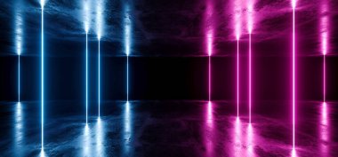 Fütüristik Sci Fi Neon Parlayan Mor Mavi Lazer Kaotik Abstrac