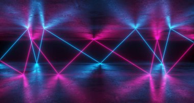Fütüristik Sci Fi Neon Parlayan Mor Mavi Lazer Kaotik Abstrac