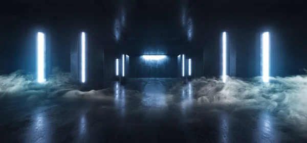 Duman Fütüristik Sci Fi Neon Parlayan Mavi Lazer Şekilli Soyut — Stok fotoğraf