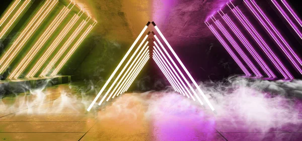 Duman Fütüristik Sci Fi Neon Parlayan Turuncu Mor Lazer Şekilli — Stok fotoğraf