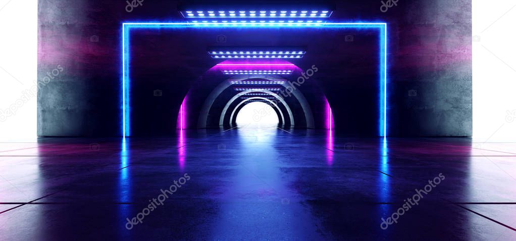 Futuristic Oval Circle Neon Glowing Purple Blue Rectangle Shaped