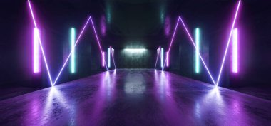 Neon Işıklar Fütüristik Sci Fi Mor Mavi Üçgen Şekilli Glowin