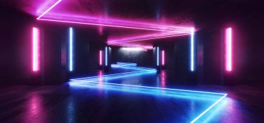 Neon Işıklar Fütüristik Sci Fi Mor Mavi Üçgen Şekilli Glowin