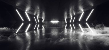 Duman Sci Fi Fütüristik Ok Şekilli Neon Işıklar Parlayan Beyaz C