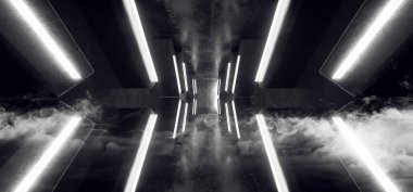 Duman Sci Fi Fütüristik Ok Şekilli Neon Işıklar Parlayan Beyaz C