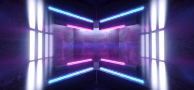 Futuristic Arrow Shaped Neon Lights Glowing Vibrant Blue Purple 