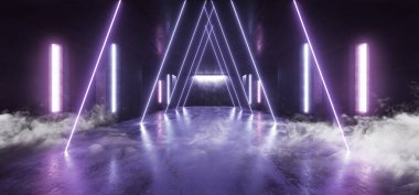 Duman Neon Işıklar Fütüristik Sci Fi Mor Mavi Üçgen Şekilli 