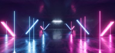 Sci Fi Neon Işıklar Parlayan Mor Mavi Sütunlar X Koyu Şekilli 