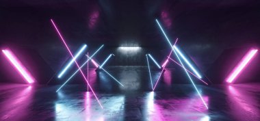 Sci Fi Neon Işıklar Parlayan Mor Mavi Sütunlar X Koyu Şekilli 