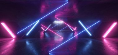 Sci Fi Neon Işıklar Parlayan Mor Mavi Sütunlar X Koyu Şekilli 