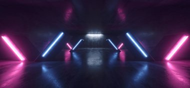 Sci Fi Neon Işıklar Parlayan Mor Mavi Sütunlar X Koyu Şekilli 