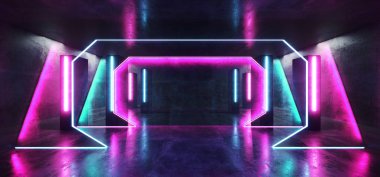 Sahne Kulübü Neon Işıklar Fütüristik Sci Fi Mor Mavi Sütun Shap