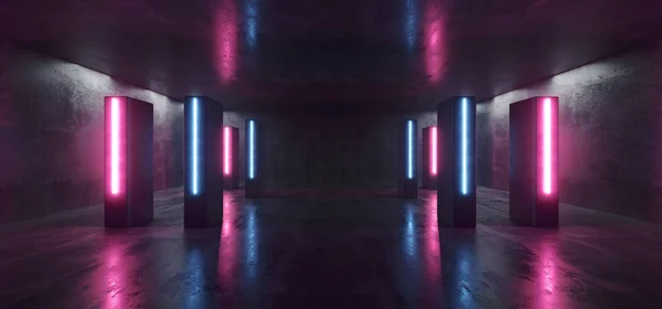 Scena klub neon Lights futurystyczny Sci Fi fioletowy niebieski kolumna Shap — Zdjęcie stockowe