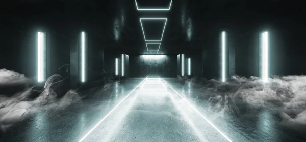 Smoke Stage Club Neon Lights Futuristic Sci Fi Blue Column Shape — Stok Foto