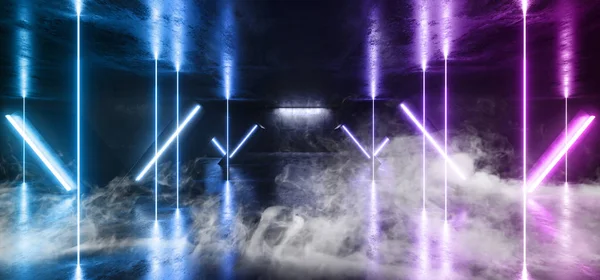 Smoke Stage Club Néon Lumières Futuriste Sci Fi Violet Bleu Colum — Photo